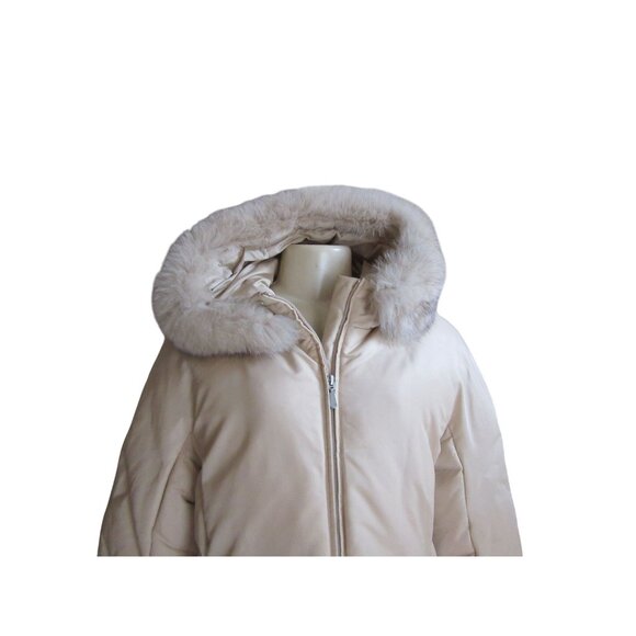 1 Madison Beige Puffer Coat W/ Fox Fur Trim Down/Feather Fill XL - Picture 3 of 11